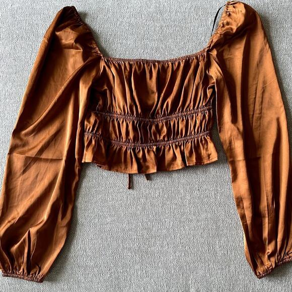 Forever 21 Rust Puff Sleeve Top Women S Cottagecore NWT Ruched Y2K - Picture 2 of 7